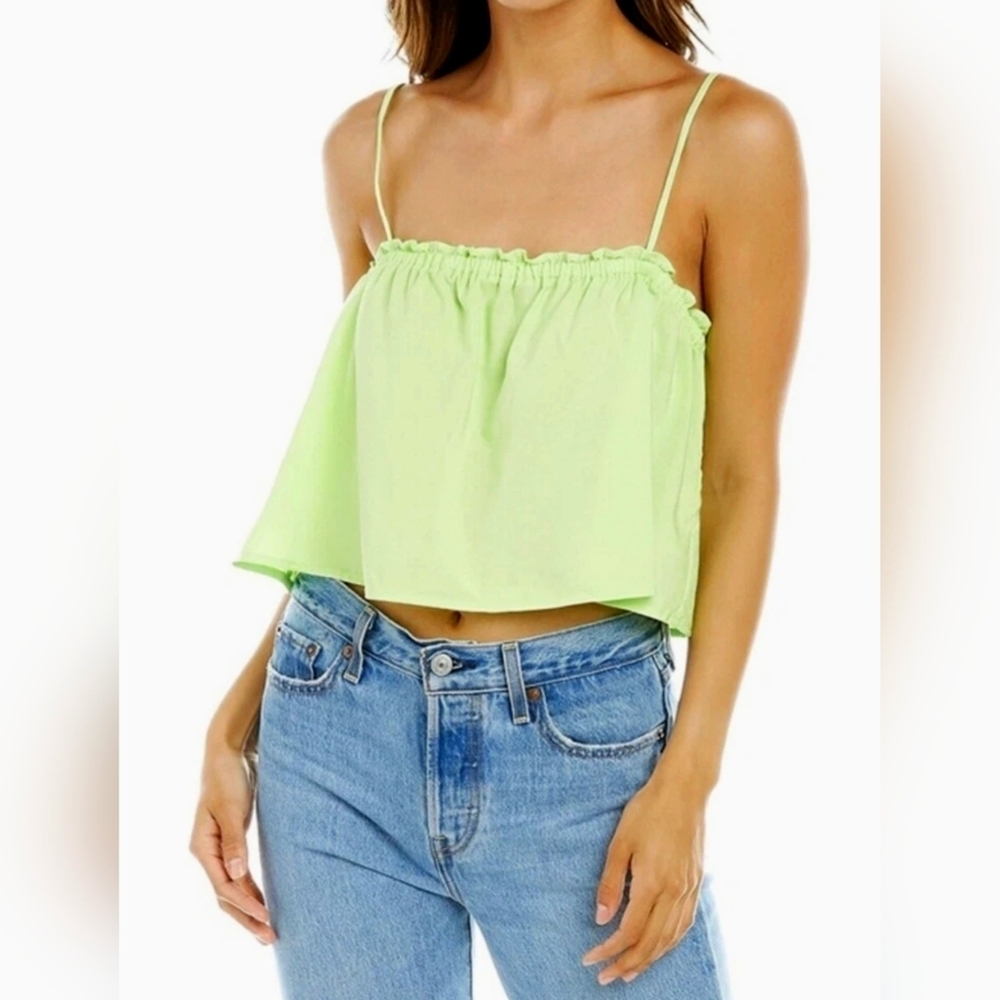 WeWoreWhat Sharp Green Cotton Voile Ruffle Cami Top, Size XL